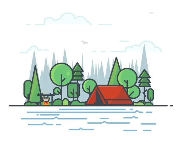 Tente de camping dans les bois — Image vectorielle