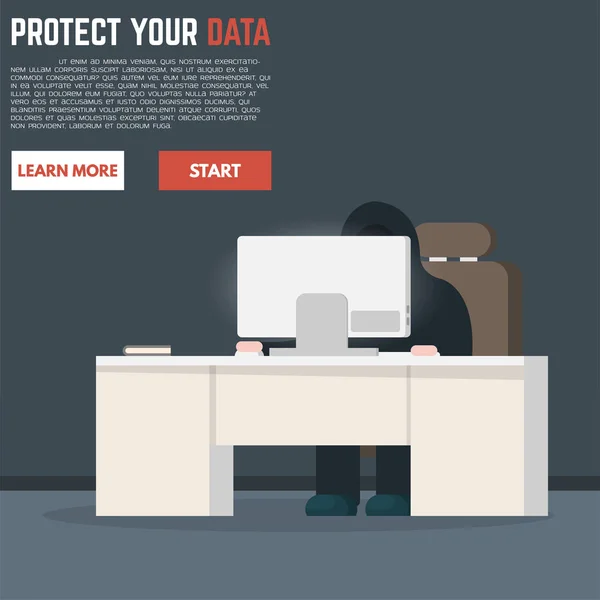 Hacker tentando roubar dados — Vetor de Stock