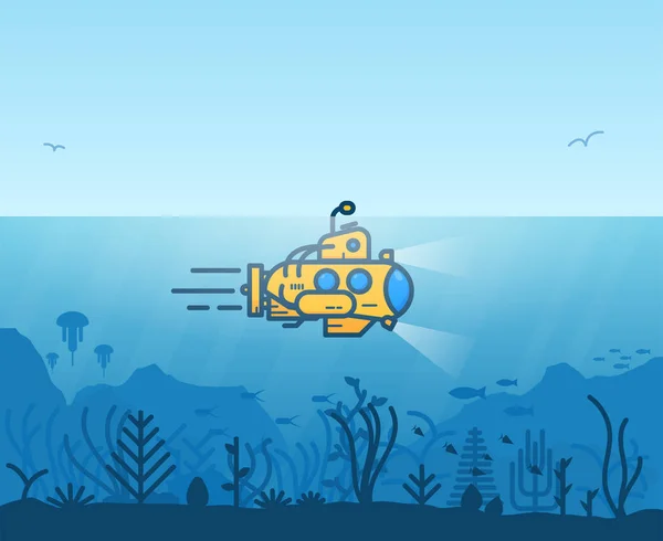 Subaquático submarino amarelo — Vetor de Stock