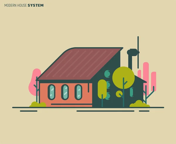 Modern Eco Home Illustration Building Modern Design Energy Conservation Wind — Stock Vector