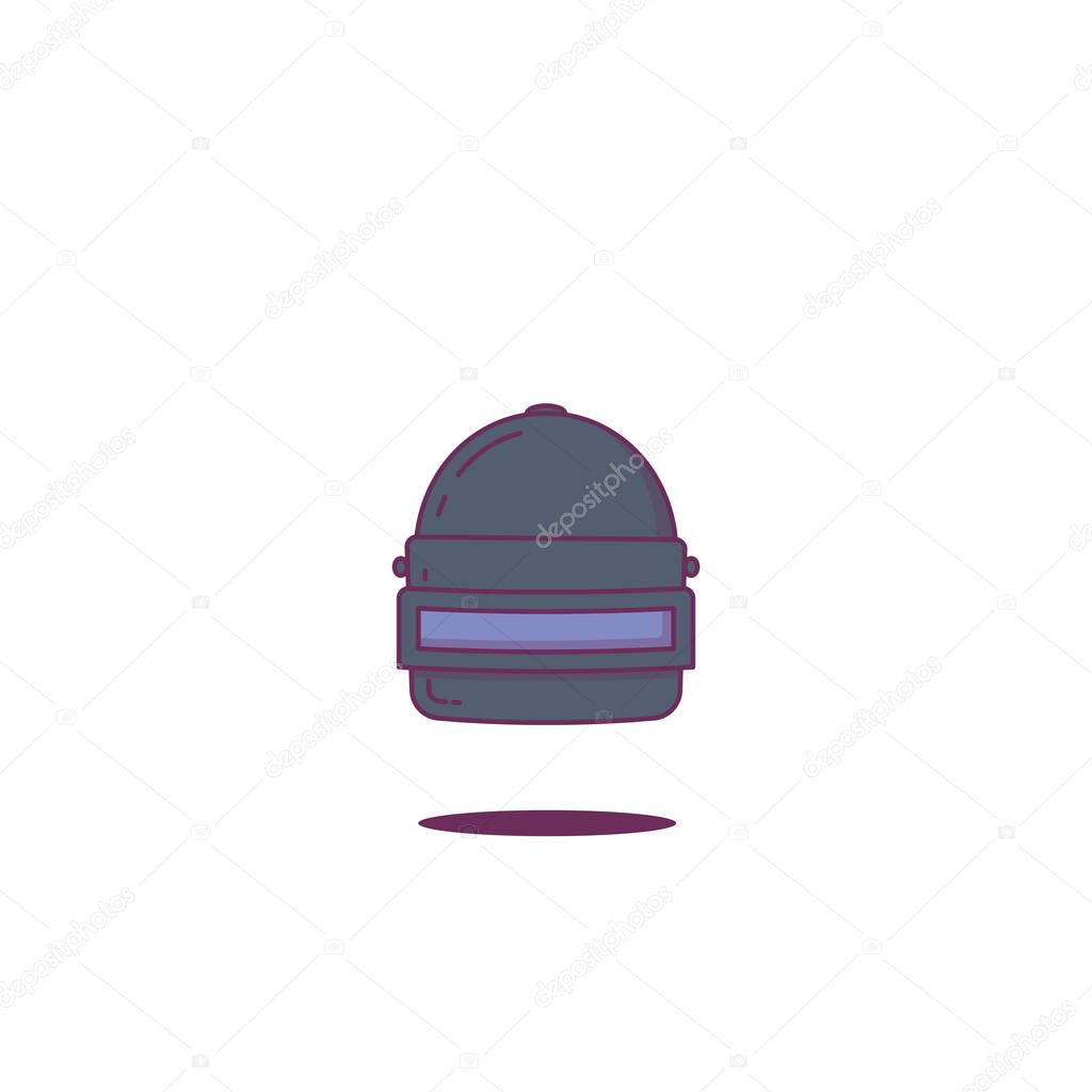 Military armored helmet. Line style vector. Game helmet item. War and army pubg armour. Vector shooter icon.