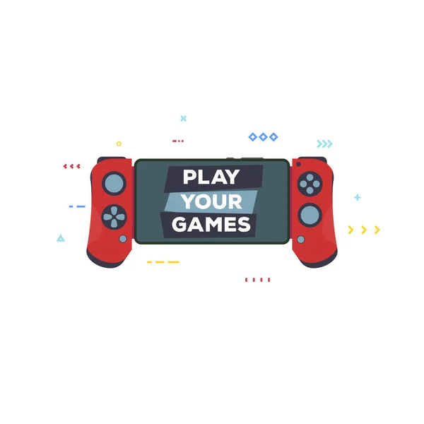 Front View Red Gamepad Modern Phone Gaming Phone Banner Print — Stock Vector