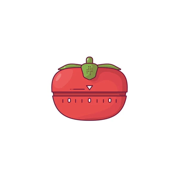 Temporizador Cozinha Tomate Vermelho Temporizador Tomate Com Folhas Verdes Temporizador —  Vetores de Stock