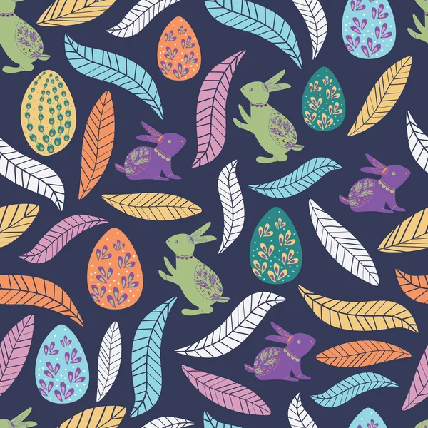 ウサギ 子供のための葉とカラフルなイースター パターン 楽しさと幸せなスタイルを持っているブランドのキュートで明るいパターン パターンの繰り返し 子供のパターンのためのスーツ — ストックベクタ
