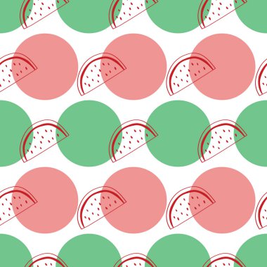 Anahat karpuz desen madde işaretleri arka plan ile. Sevimli ve eğlenceli tarzı olan marka için eğlenceli, modern ve esnek bir şablon. Yinelenen desen. Doodle karpuz karışımı polka arka plan ile bir kontrast ve neşeli ruh vermek.