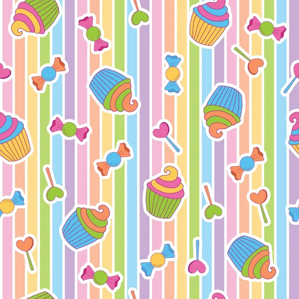 Dulces Cupcake Vibrantes Atrevidos Color Arco Iris Patrón Lúdico Moderno — Vector de stock