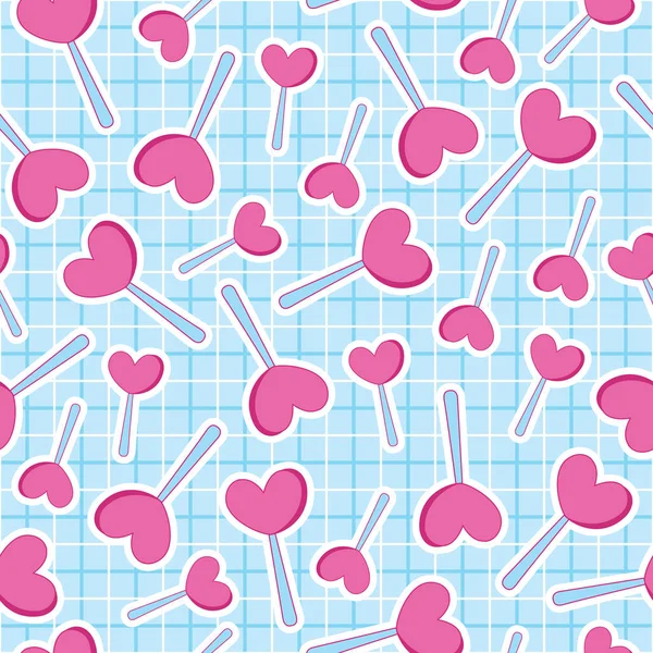 粉红色的心棒在方形的蓝色背景 一个俏皮 灵活的模式 品牌谁有可爱和有趣的风格 重复的模式 和神奇的心情 — 图库矢量图片