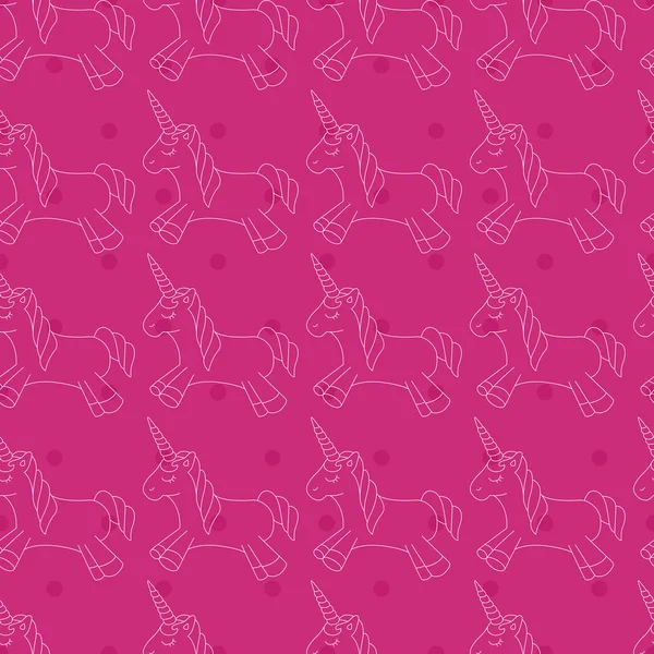 Outline Doodle Unicorn Pink Polka Dots Sebuah Pola Yang Lucu - Stok Vektor