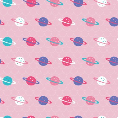 Tatlı pastel pembe, mavi, beyaz gezegen. Sevimli ve eğlenceli tarzı olan marka için eğlenceli, modern ve esnek bir şablon. Yinelenen desen. Mutlu, parlak ve büyülü ruh hali.