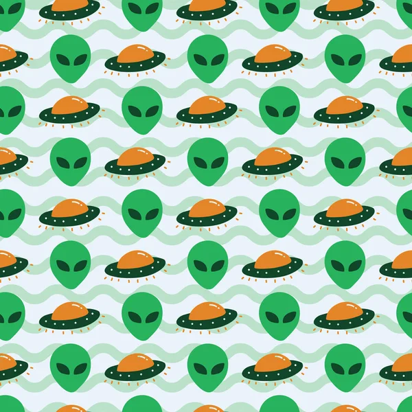 Alien Ufo Invasion Vaisseau Spatial Motif Ludique Moderne Flexible Pour — Image vectorielle
