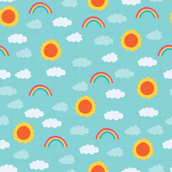 Sol Brillante Arco Iris Patrón Nubes Patrón Lúdico Moderno Flexible — Vector de stock