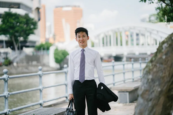 Portrait Young Handsome Businessman Dressed Formal Suit Tie Looks Smart — Stock Photo, Image