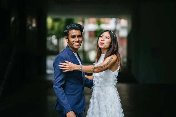 Portrait Young Interracial Couple Getting Married Indian Man His Chinese — Stock Photo, Image