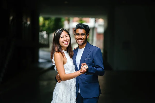 Portrait Young Interracial Couple Getting Married Indian Man His Chinese — Stock Photo, Image