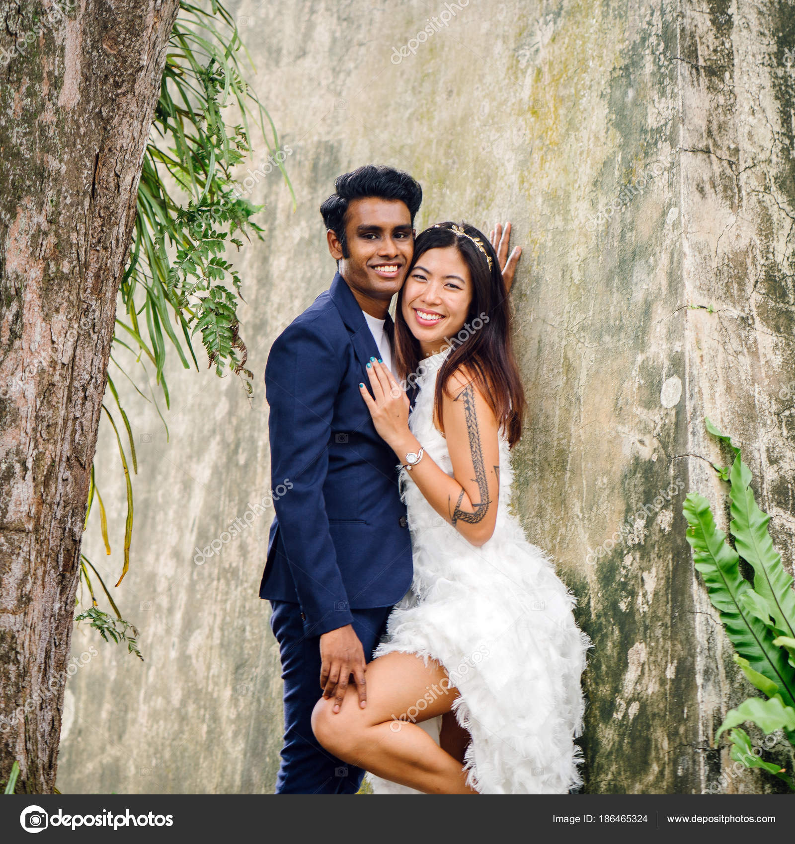 race white Asian indian inter couple photo