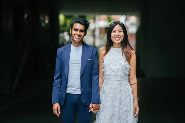 Portrait Young Interracial Couple Getting Married Indian Man His Chinese — Stock Photo, Image