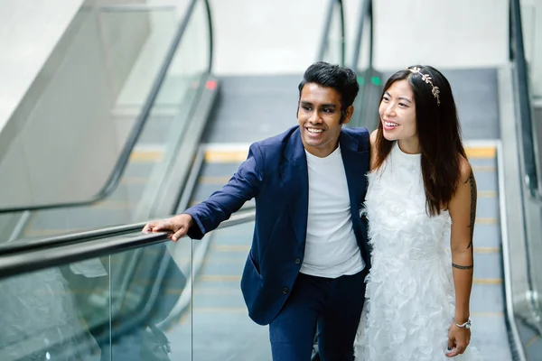 Portrait Young Interracial Couple Getting Married Indian Man His Chinese — Stock Photo, Image