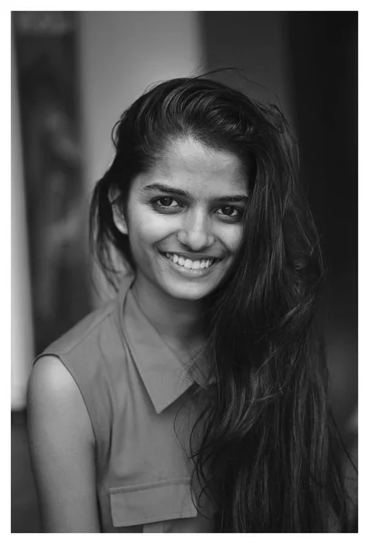 Black White Portrait Young Attractive Indian Woman — Stock Photo, Image