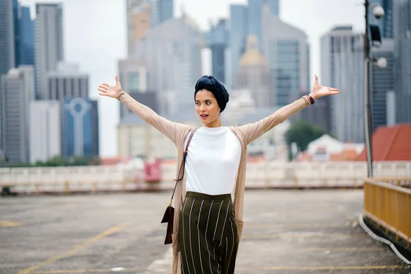 Portrait Young Muslim Woman Islam Wearing Turban Headscarf Hijab She — Stock Photo, Image