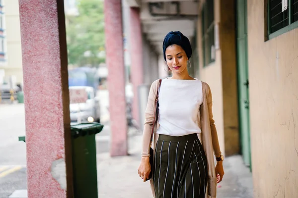 Portrait Young Muslim Woman Islam Wearing Turban Headscarf Hijab She — Stock Photo, Image