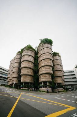 Singapur, 24 Mart 2018: Ntu Singapur Nanyang Avenue boyunca kovan farklı ve fütüristik mimarisi. Bu bir yeşil ve sürdürülebilir bina vitrin için geliştirilen.