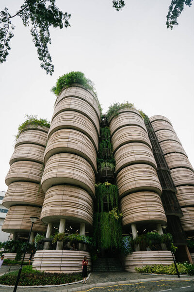 Singapore, March 24, 2018: The distinct and futuristic architecture of the Hive along Nanyang Avenue at NTU in Singapore. It was developed to showcase a green and sustainable building.