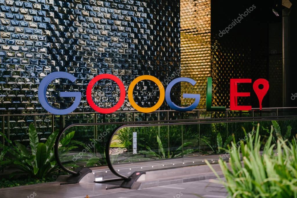 Singapore, March 2018: A photograph of the Google logo int he lobby of Google's new campus and office in Singapore, which is regional HQ.