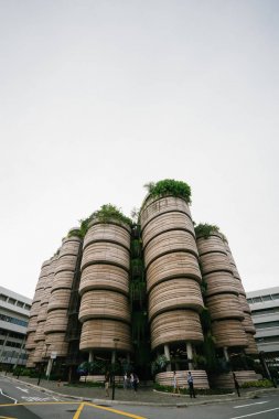 Singapur, 24 Mart 2018: Ntu Singapur Nanyang Avenue boyunca kovan farklı ve fütüristik mimarisi. Bu bir yeşil ve sürdürülebilir bina vitrin için geliştirilen.