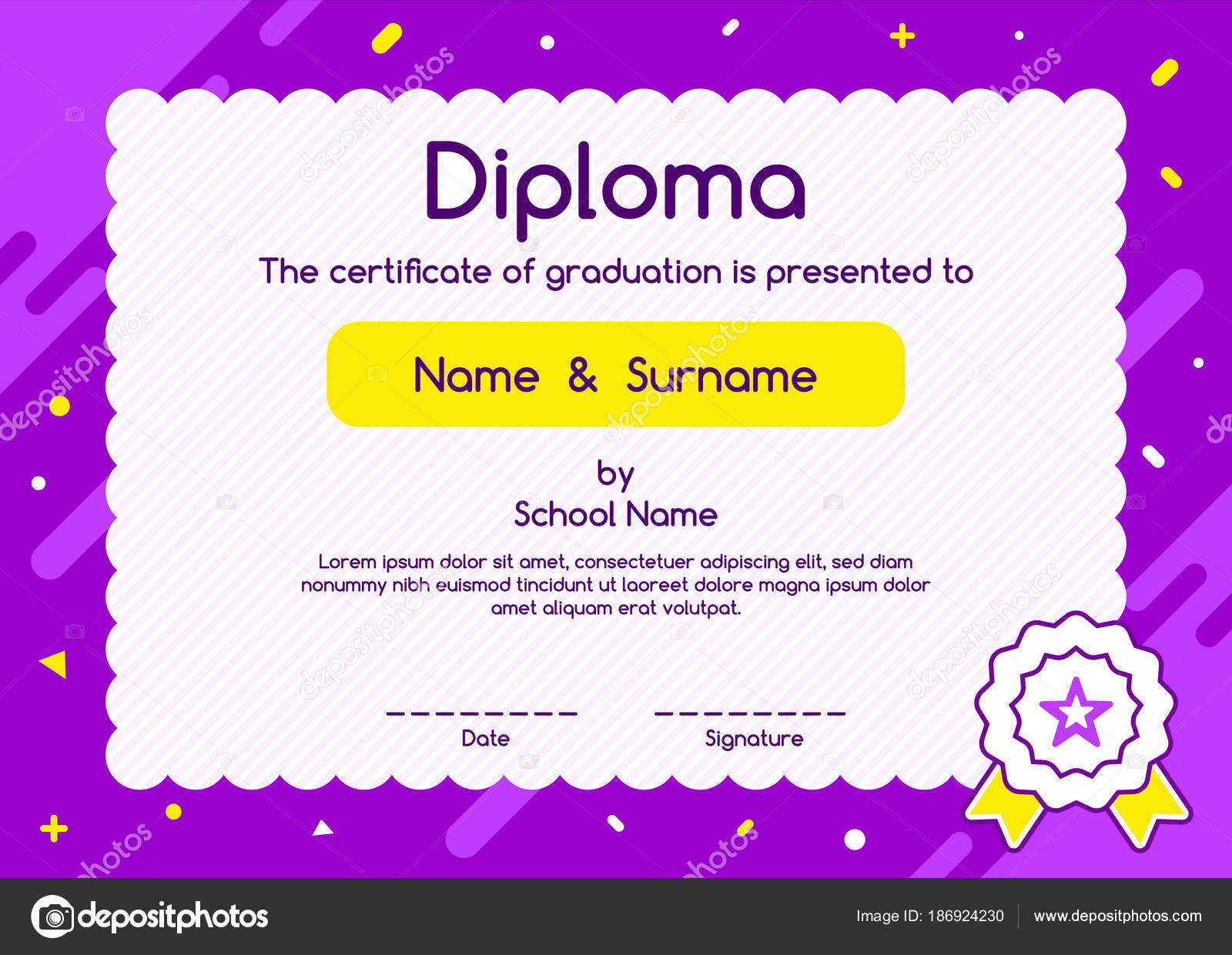 Children Diploma Certificate Design Template Purple Background Lovely Graphic Coupon Stock Vector Royalty Free Vector Image By C Greatnas 186924230