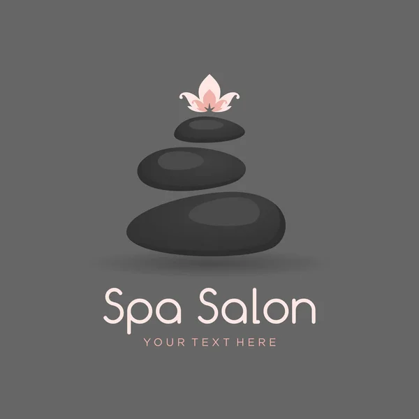 Spa stones logo for medical therapy, beauty and healthcare, massage and relax procedures, black heap. isolated on dark background. Logo template for beauty salon, yoga center, spa lounge or medical therapy.