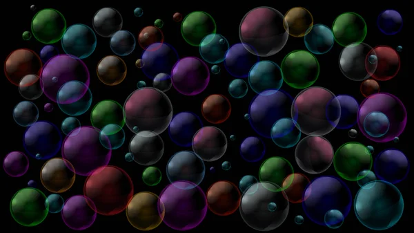 Geometrisch abstrakter schwarzer Hintergrund mit farbigen Luftblasen oder Wassertropfen. Vektorillustration. — Stockvektor