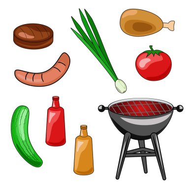 Bir Barbekü simgeler kümesi. Vektör çizim ızgara, s