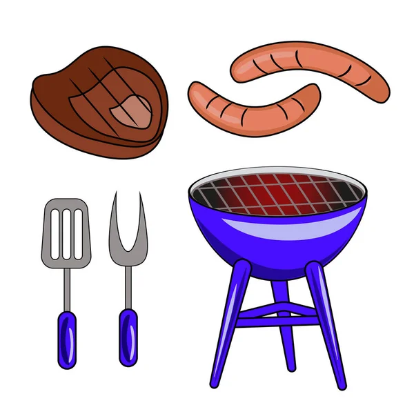 Vektör Barbekü çizimler üzerinde beyaz adam izole kümesi