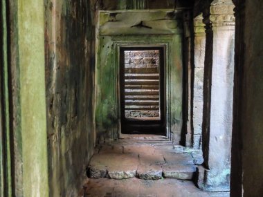 Antik anıtın girişi, eski binanın koridoru, Angkor Wat, Siem Reap, Kamboçya