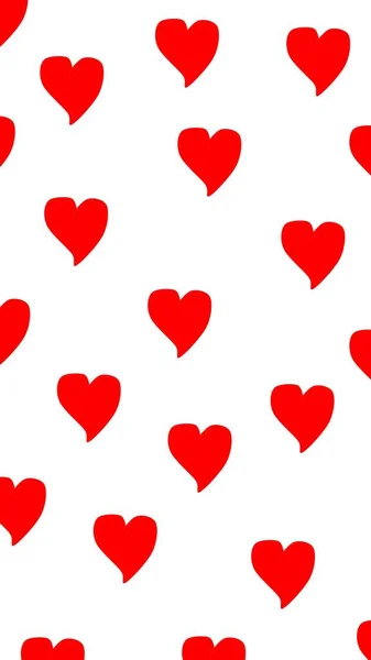 Red love hearts on white wallpaper illustration.