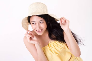 mutlu yaz Bayan üzerinde düz arka plan arıyorum