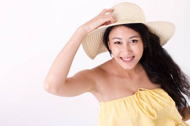 mutlu yaz Bayan düz arka plan üzerinde