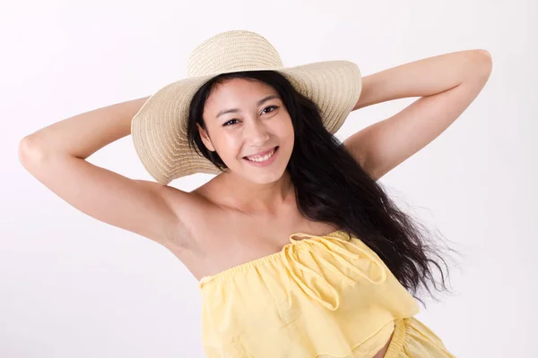 Carefree, relaxed, happy woman in summer dress — Stock Photo, Image