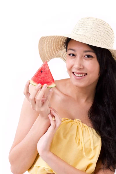 Zomer dame bedrijf watermeloen — Stockfoto