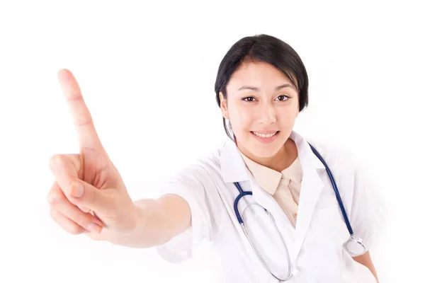 Жінка-лікар вказує на один палець — стокове фото