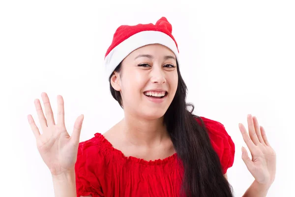 빨간 산타 모자와 크리스마스 레이디 종료 — 스톡 사진