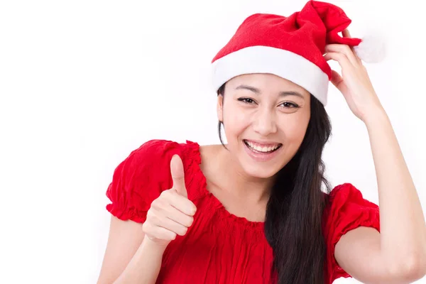 Vánoční žena dává palec nahoru — Stock fotografie