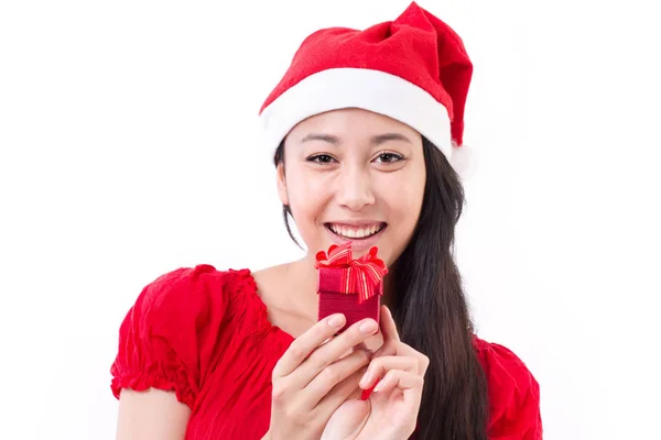 빨간 선물 상자와 함께 행복 한 크리스마스 여자 — 스톡 사진