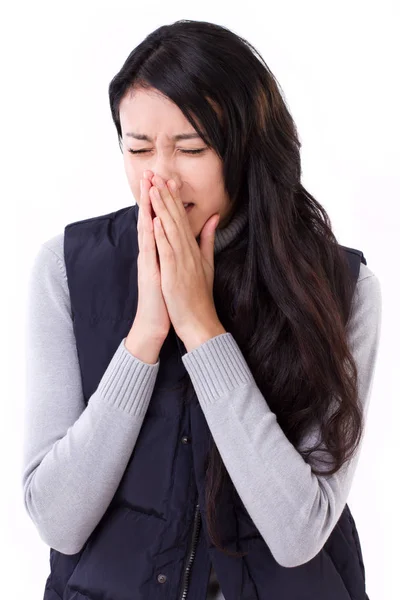 Sick woman sneezing — Stock Photo, Image