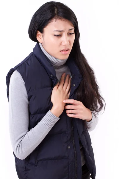 Donna affetta da reflusso acido o bruciore di stomaco — Foto Stock
