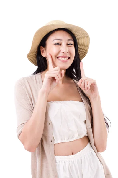 Roztomilý, šťastný, usmívající se žena v letních šatech — Stock fotografie
