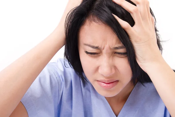 Paziente che soffre di mal di testa, stress — Foto Stock