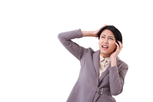 Förvånad, upprörd, frustrerad affärskvinna tittar upp — Stockfoto