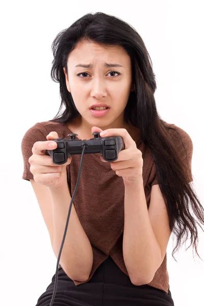 Stressato, uscito femmina gamer isolato — Foto Stock