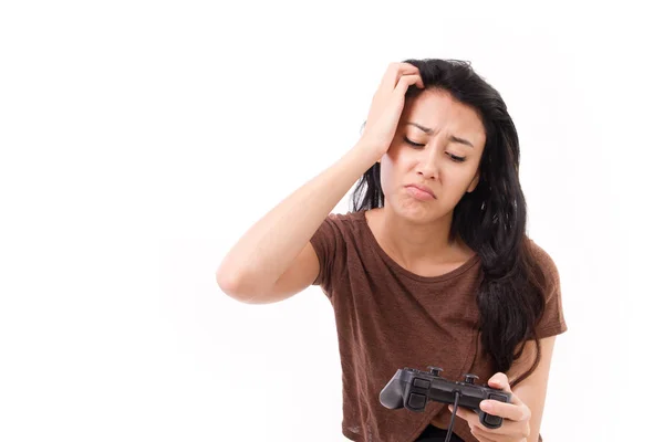 Stressato, uscito femmina gamer isolato — Foto Stock